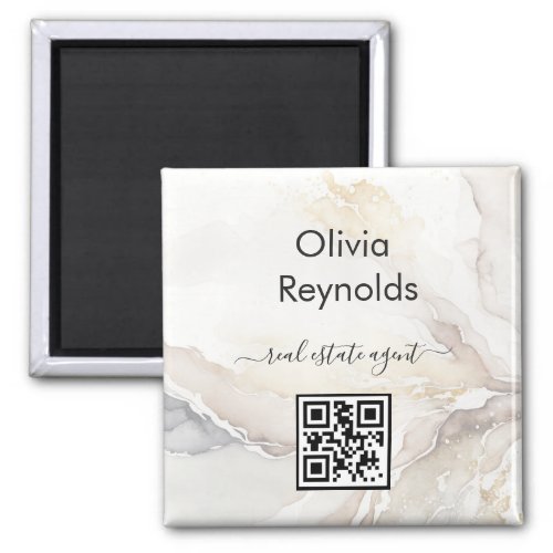 Modern Minimalist Marble Texture Neutral QR Code Magnet