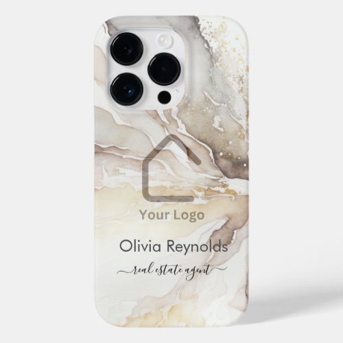 Modern Minimalist Marble Texture Overlay Logo Case_Mate iPhone 14 Pro Case