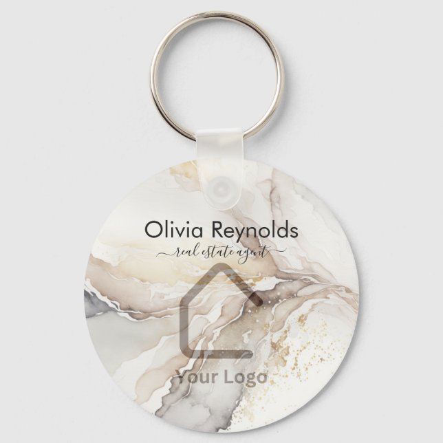 Modern Minimalist Marble Texture Overlay Neutral Keychain (Front)
