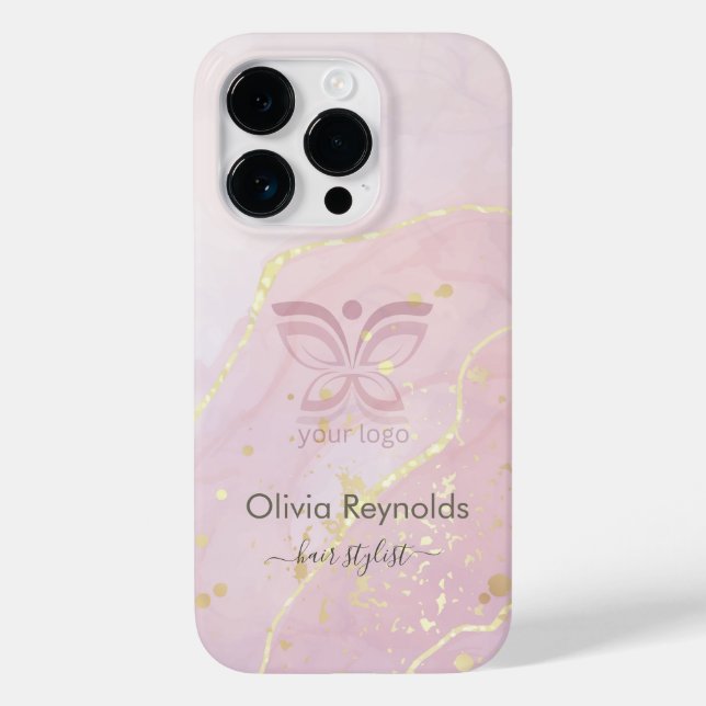 Modern Minimalist Marble Texture Overlay Pink Gold Case-Mate iPhone Case (Back)