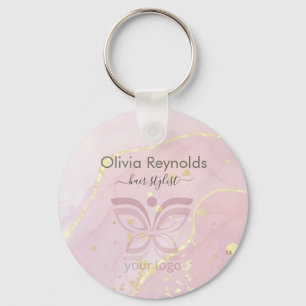 Modern Minimalist Marble Texture Overlay Pink Gold Keychain