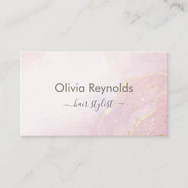 Modern Minimalist Marble Texture Pink Gold Business Card (Front)