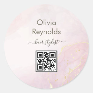 Modern Minimalist Marble Texture Pink Gold Classic Round Sticker