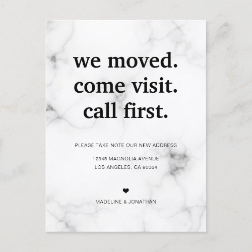 Modern Minimalist Marble Weve Moved Moving Announcement Postcard