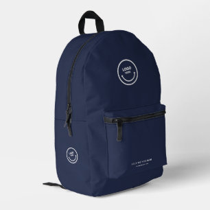 Modern Minimalist Marketing Logo Company Navy Blue Printed Backpack