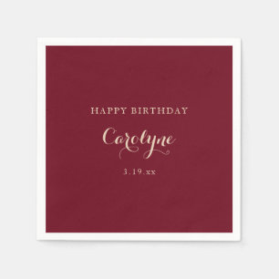 Modern Minimalist Maroon Birthday  Napkins
