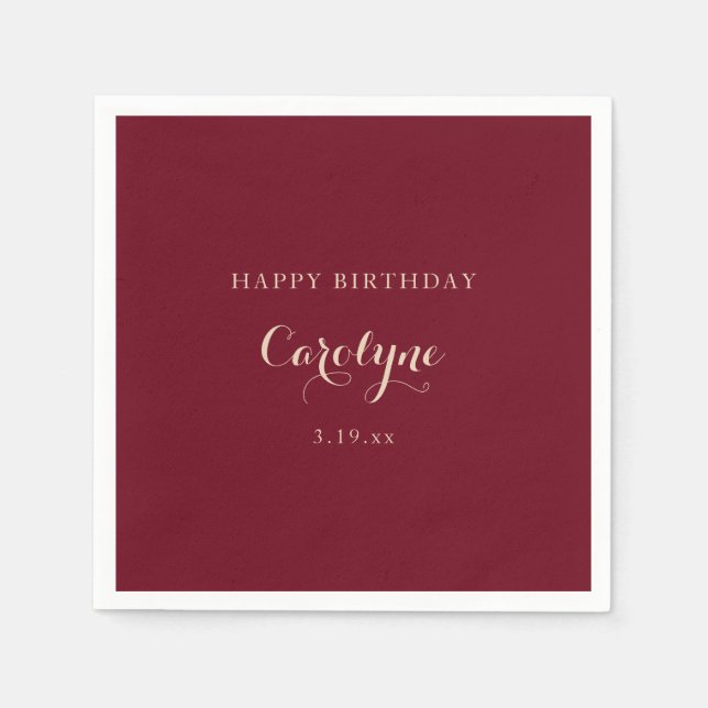 Modern Minimalist Maroon Birthday  Napkins (Front)