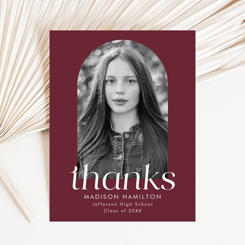 Modern Minimalist Maroon Graduation Thank You Postcard