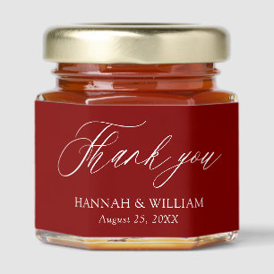 Modern Minimalist Maroon Red Thank you Wedding Honey Jar Favors