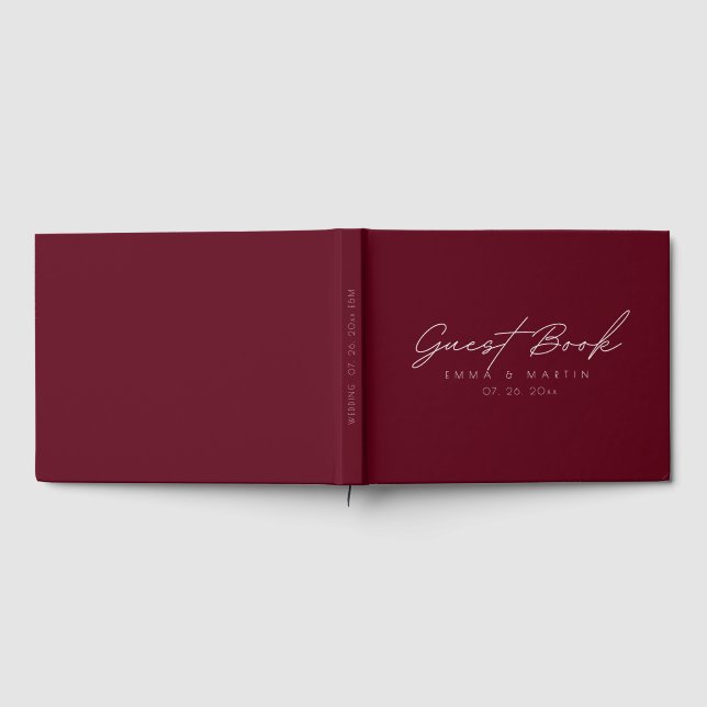 Modern & Minimalist Maroon Script  Wedding Guest Book (Full)