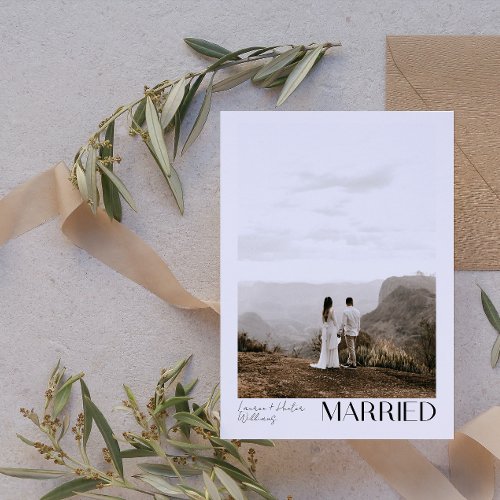 Modern Minimalist Married 2 Photo Script Wedding Announcement