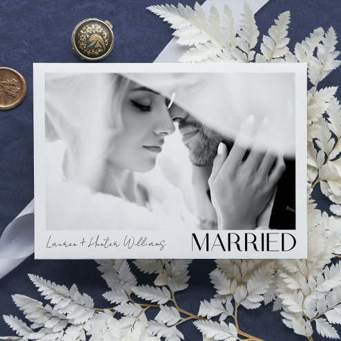 Wedding announcements - Pink Dramatic personalized gifts for you Modern minimalist married three photo wedding announcement