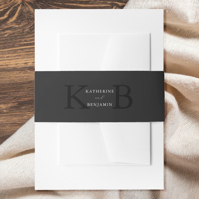 Modern Minimalist Matte Black Monogram Wedding Invitation Belly Band (Creator Uploaded)
