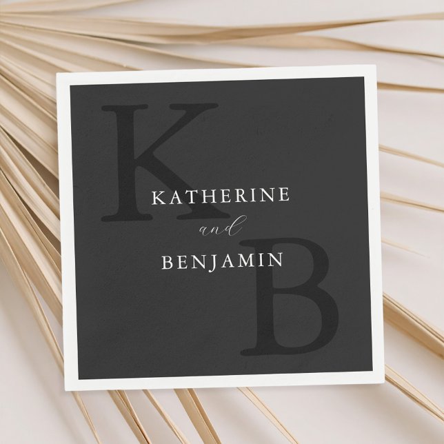 Modern Minimalist Matte Black Monogram Wedding Napkins (Creator Uploaded)