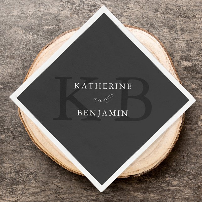 Modern Minimalist Matte Black Monogram Wedding Napkins (Creator Uploaded)