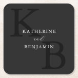 Modern Minimalist Matte Black Monogram Wedding Square Paper Coaster<br><div class="desc">Monogram wedding coasters featuring modern minimalist typography name and initials in matte black color design.</div>