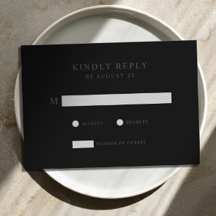 Modern Minimalist Matte Black Wedding RSVP Card