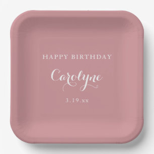 Modern Minimalist Mauve Birthday Paper Plates