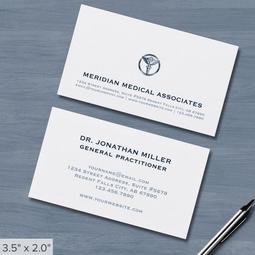 Modern Minimalist Medical Caduceus Logo Blue Business Card