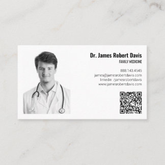 Modern Minimalist Medical Doctor Photo QR Code👨⚕ Business Card