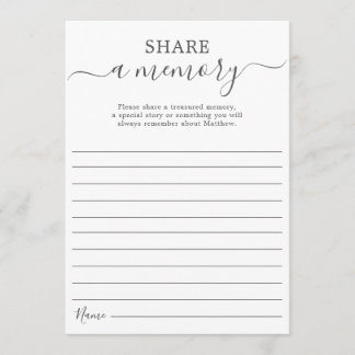 Modern Minimalist Memorial Funeral Share a Memory Note Card