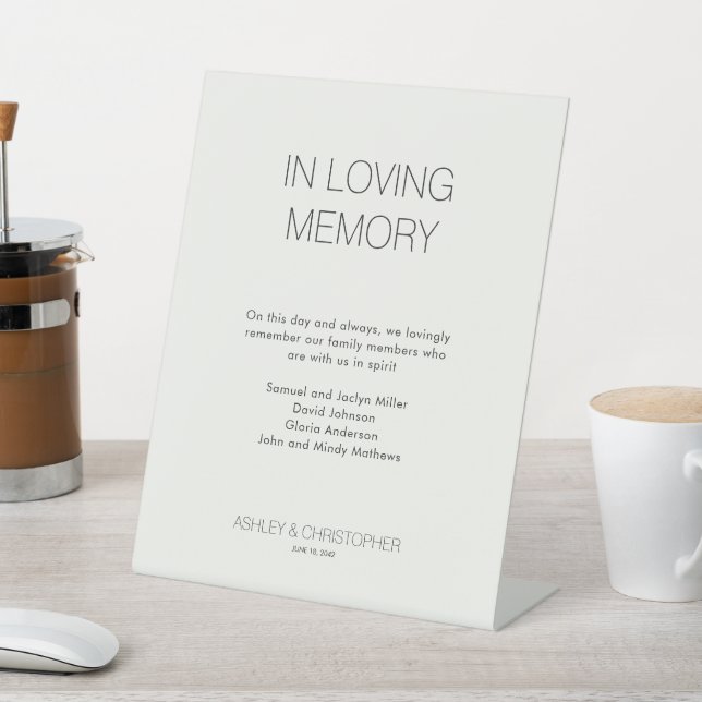 Modern Minimalist Memorial Wedding Pedestal Sign (In SItu)