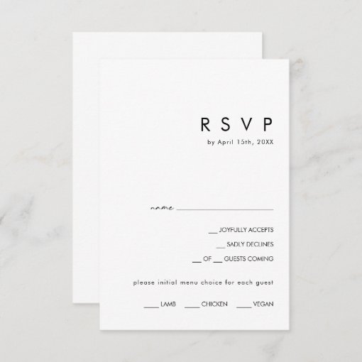 Modern Minimalist Menu Choice RSVP Card | Zazzle