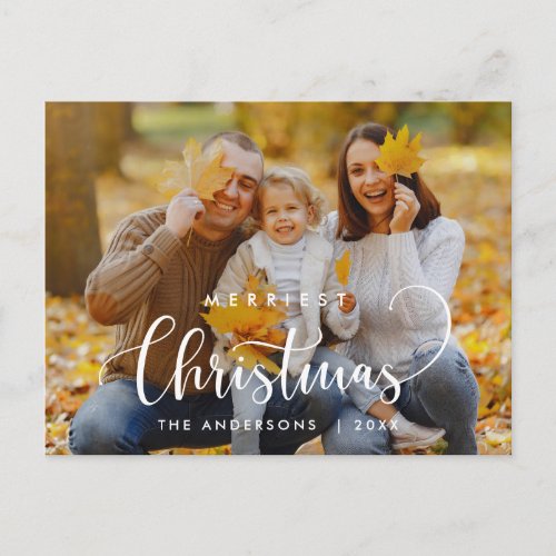 Modern Minimalist Merriest Christmas Family Photo Postcard