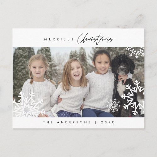 Modern Minimalist Merriest Christmas Family Photo Postcard