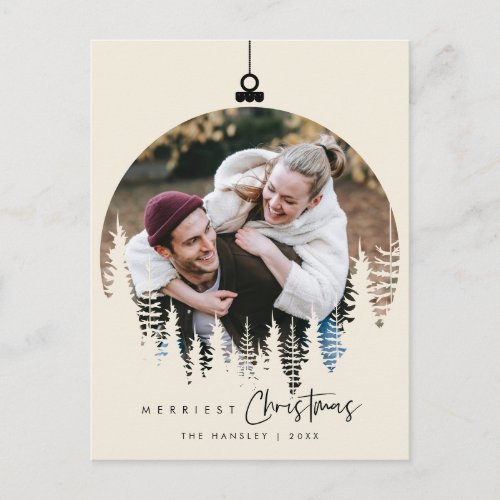 Modern Minimalist Merriest Christmas Family Photo Postcard