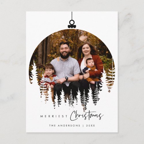 Modern Minimalist Merriest Christmas Family Photo Postcard