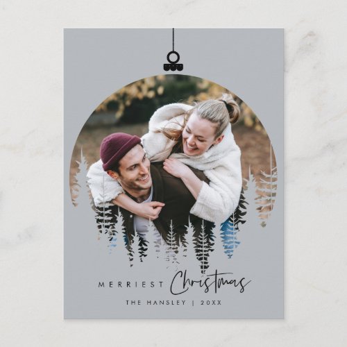 Modern Minimalist Merriest Christmas Family Photo Postcard