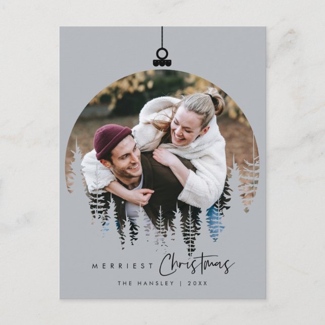 Modern Minimalist, Merriest Christmas Family Photo Postcard (Front)