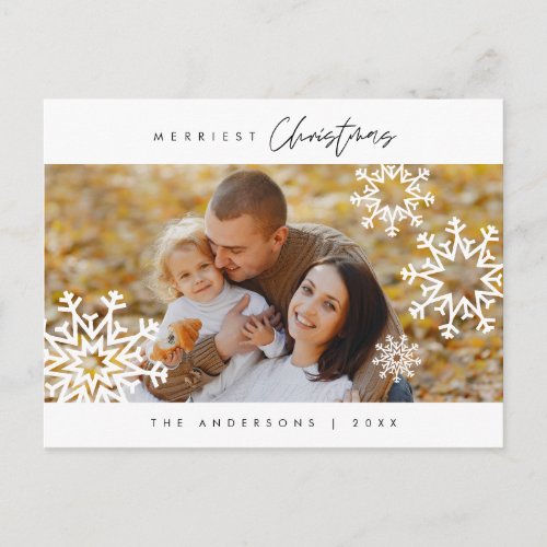 Modern Minimalist Merriest Christmas Family Photo Postcard