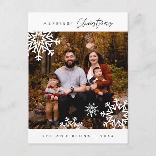 Modern Minimalist Merriest Christmas Family Photo Postcard