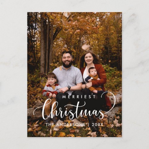 Modern Minimalist Merriest Christmas Family Photo Postcard