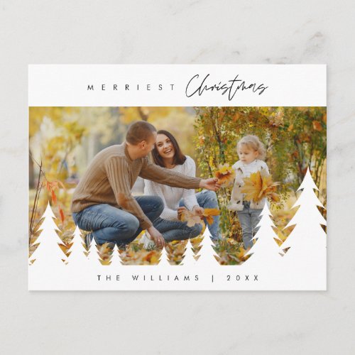 Modern Minimalist Merriest Christmas Family Photo Postcard