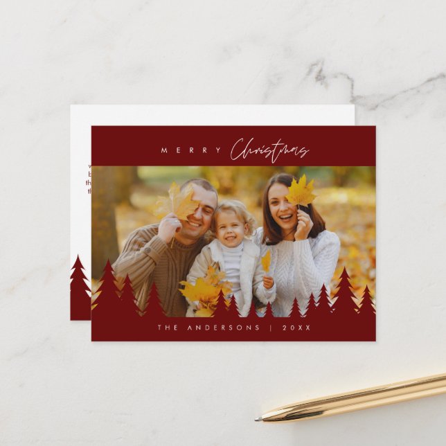 Modern Minimalist, Merriest Christmas Family Photo Postcard (Front/Back In Situ)