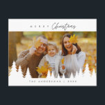 Modern Minimalist, Merriest Christmas Family Photo Postcard<br><div class="desc">Merriest Christmas. Celebrate the season with this family photo postcard It is fully customisable and personalised with your own greeting messages. Please add your return address for easy mailing. It is simple, easy, yet modern minimalist and festive. This is the perfect postcard for sending your holiday wishes. Layover Christmas trees....</div>