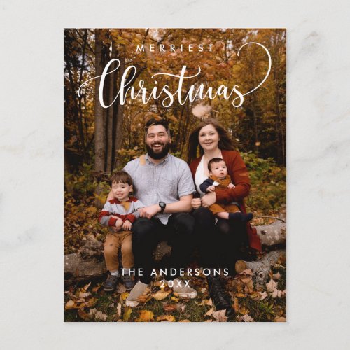 Modern Minimalist Merriest Christmas Family Photo Postcard