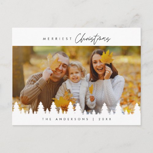 Modern Minimalist Merriest Christmas Family Photo Postcard