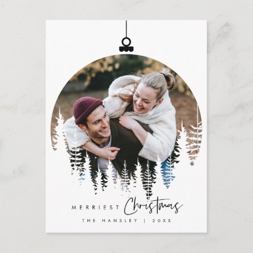 Modern Minimalist Merriest Christmas Family Photo Postcard