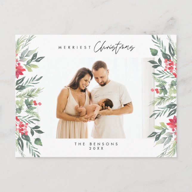Modern Minimalist, Merriest Christmas Family  Post Postcard (Front)