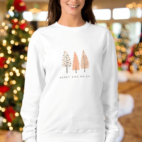Modern Minimalist Merry And Bright Christmas Tree  Sweatshirt