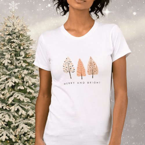 Modern Minimalist Merry And Bright Christmas Tree  T_Shirt