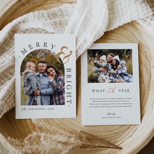 Modern Minimalist Merry &amp; Bright Arch Photo Holiday Card