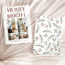 Modern Minimalist Merry & Bright Four Photo Holiday Card