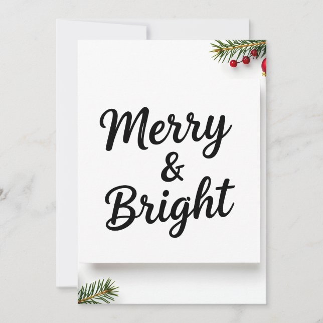 Modern Minimalist Merry & Bright Script Photo Holiday Card (Front)
