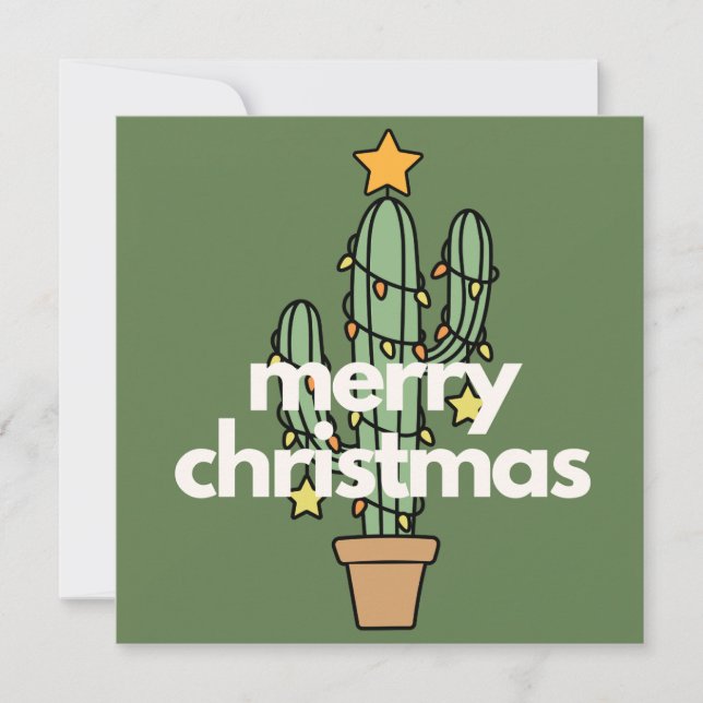 Modern Minimalist Merry Cactus Christmas Card (Front)