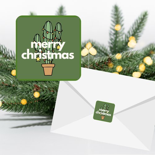 Modern Minimalist Merry Cactus Christmas Stickers